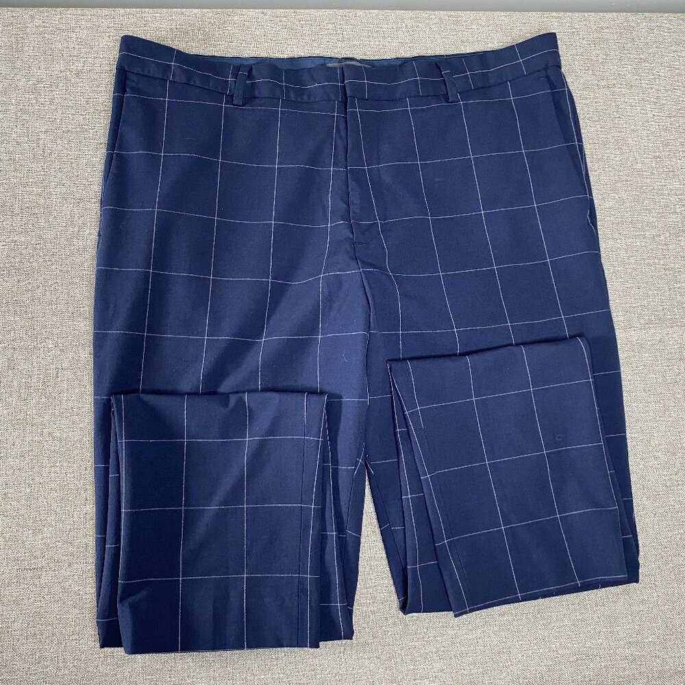 H&M SLIM FIT Dress Pants Men's 38 Mid Rise Blue Check Business Office - Picture 3 of 13